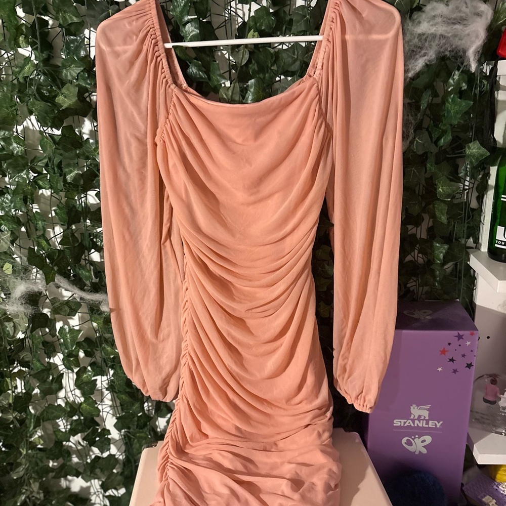 Elegant Peach Long Sleeve Dress